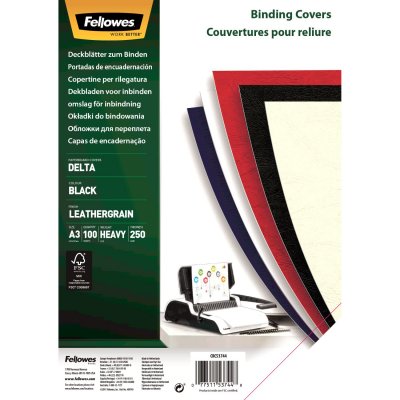 FELLOWES  - 5374401 - Pack de 100 Couvertures Grain Cuir - A3 - Noir