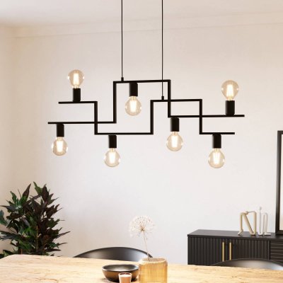 EGLO Fembard plafonnier suspendu &agrave; 7 lampes, barre droite, noir