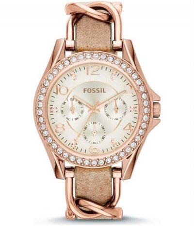 FOSSIL Femme Montre Riley Multifonction en Acier Inoxydable et en Cuir Dor&eacute; Rose et Ivoire, ES3466