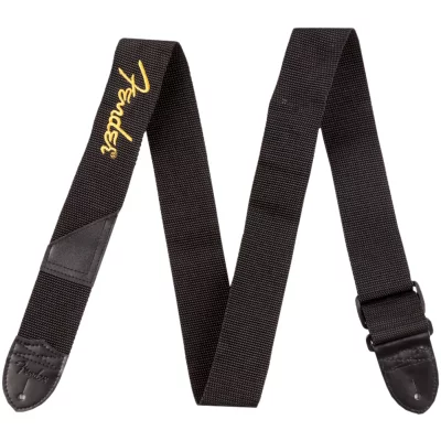 FENDER  2"" Black Poly Sangle pour Guitare Motif  Logo Jaune