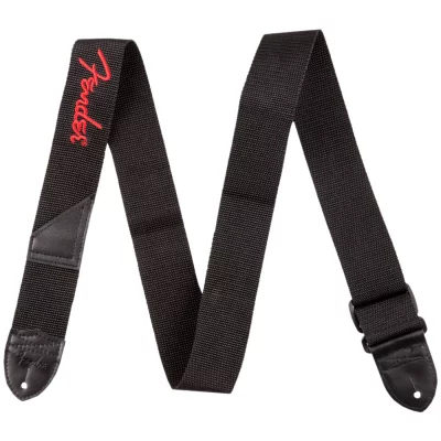 FENDER   2'' Black Poly Strap W/ Red  Logo Sangles et courroies