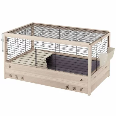 FERPLAST  Cage en bois FSC pour lapins ARENA 100, pour cochons d'inde, accessoires inclus