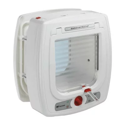 FERPLAST  Chati&egrave;re &agrave; puce Swing Microchip - 22,5 x 16,2 x 25,2 cm - Blanc - Pour chat