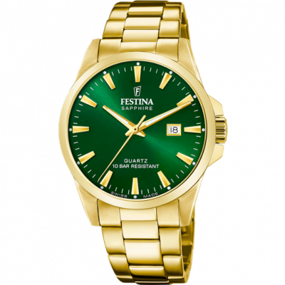 FESTINA SWISS MADE Festina Montre Homme Dor&eacute; Cadran Vert Swiss Made F20044/5