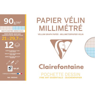 CLAIREFONTAINE Feuilles de papier millim&eacute;tr&eacute;  108397 - 90g - pochette de 12