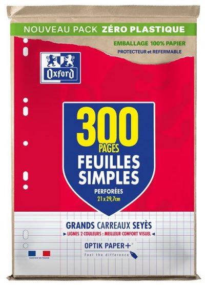 OXFORD Feuilles simples  perforees 300 pages 90g seyes