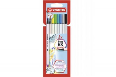STABILO Feutre pinceau -  Pen 68 brush- Pochette x 12 feutres- coloris assortis