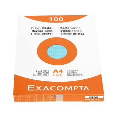 EXACOMPTA Fiche bristol petit carreaux 210x297 assorti - boite de 100