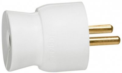 LEGRAND Fiche  - 2P+T - m&acirc;le - sortie droite - 16A - blanc