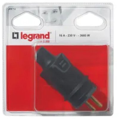 LEGRAND Fiche m&acirc;le &agrave; vis en caoutchouc - 2 phases + terre - noir