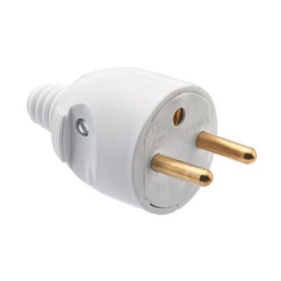 DEBFLEX Fiche m&acirc;le - sortie droite - 2P+T 16A - blanc 