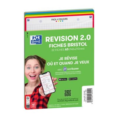 OXFORD Fiches Bristol Revision 2.0  A5 Q5x5 Cadre Assorties