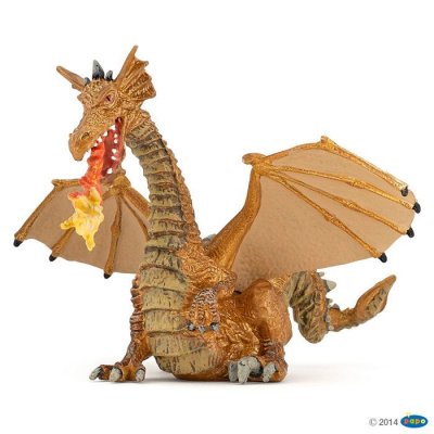 PAPO Figurine dragon or avec flamme  