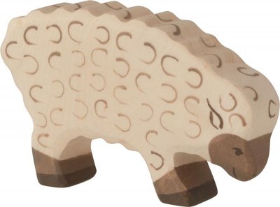 HOLZTIGER Figurine en bois  : animaux de la ferme : mouton mangeant  