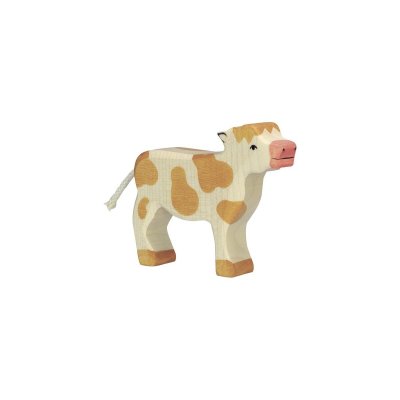 HOLZTIGER Figurine en bois  : animaux de la ferme : veau marron