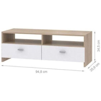 LES TENDANCES Finlandek Meuble tv helppo contemporain blanc mat et d&eacute;cor chene - l 95 cm