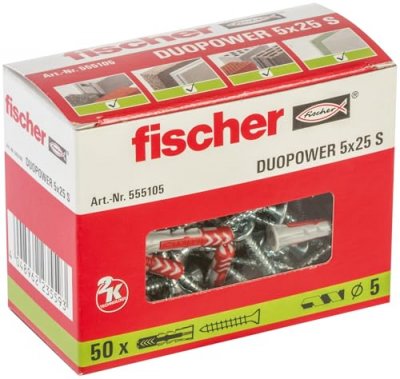FISCHER  - Cheville avec vis &agrave; t&ecirc;te frais&eacute;e duopower 2 k 555105 Y000651