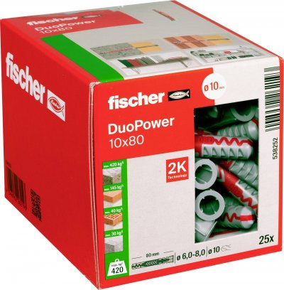 FISCHER  - Cheville tous mat&eacute;riaux DuoPower 10x80 mm - Bo&icirc;te de 25