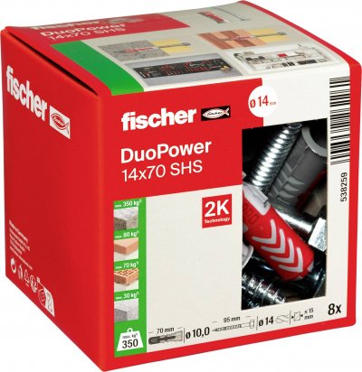 FISCHER  - Cheville tous mat&eacute;riaux DuoPower 14x70 mm avec vis - 8/bte