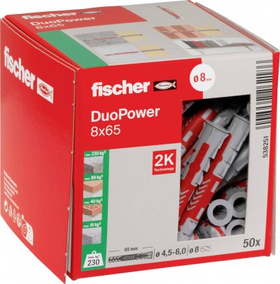 FISCHER  - Cheville tous mat&eacute;riaux DuoPower 8x65 mm - Bo&icirc;te de 50