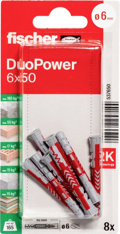 FISCHER  - Chevilles duopower 6x50, 8 pi&egrave;ces