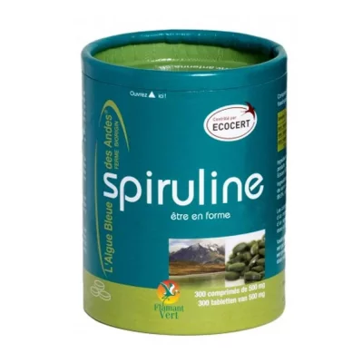 FLAMANT VERT  Spiruline Bio 300 Comprim&eacute;s - Pot 300 comprim&eacute;s