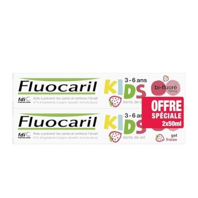 FLUOCARIL  Dentifrice kids 3 &agrave; 6 ans Gel Fraise, 2x50ml
