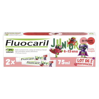 FLUOCARIL  Junior 6-12 ans Dentifrice Gel Fruits Rouges Lot de 2 x 75ml