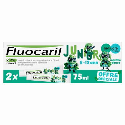 FLUOCARIL  Junior, Dentifrice 6-12ans, Menthe Douce, 2x75ml