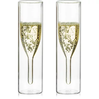 VENDOS85 Fl&ucirc;tes &agrave; champagne double paroi en verre borosilicate