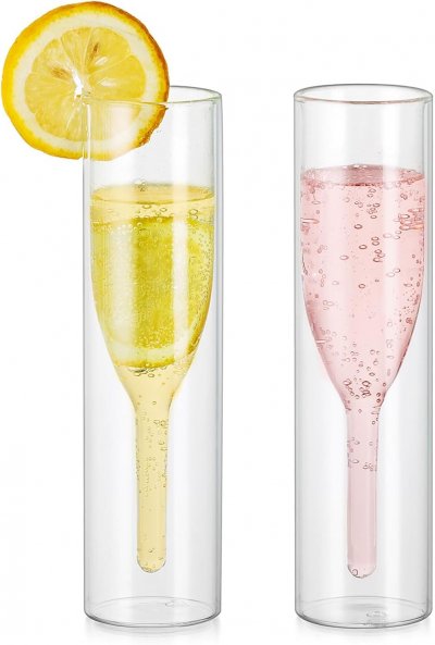 VENDOS85 Fl&ucirc;tes Champagne Double Paroi en Verre Borosilicate - 2 pcs