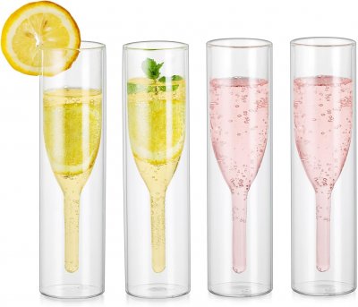 VENDOS85 Fl&ucirc;tes Champagne Double Paroi en Verre Borosilicate - 4 pcs