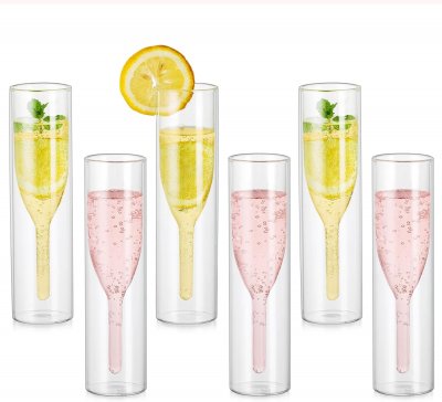VENDOS85 Fl&ucirc;tes Champagne Double Paroi en Verre Borosilicate - 6 pcs