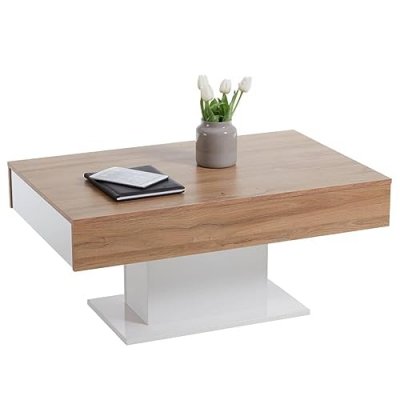 FMD - Table basse Ch&ecirc;ne antique et blanc Ch&ecirc;ne antique