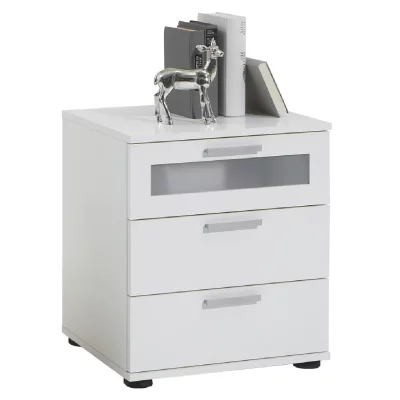 FMD - Table de Chevet avec 3 Tiroirs Blanc Blanc