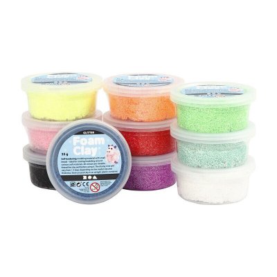 CREOTIME Foam Clay&reg;, Couleurs assorties, &agrave; paillettes, 10x35gr