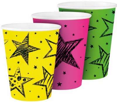 FOLAT  mugs de f&ecirc;te Carton Neon Party jaune/rose/vert 6 pi&egrave;ces