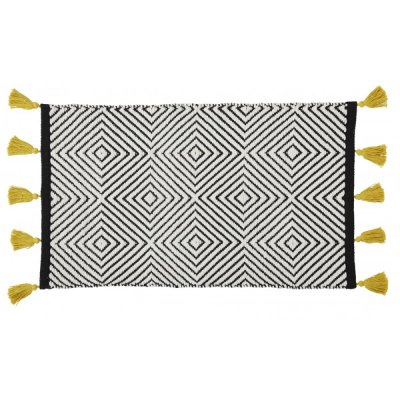 GUY LEVASSEUR FOLK COLORS - Tapis de bain en coton fantaisie noir &agrave; pompons 50x80cm