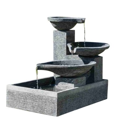 WANDA COLLECTION Fontaine de jardin &agrave;&nbsp; d&eacute;bordement bassin 3 vasques noire grise