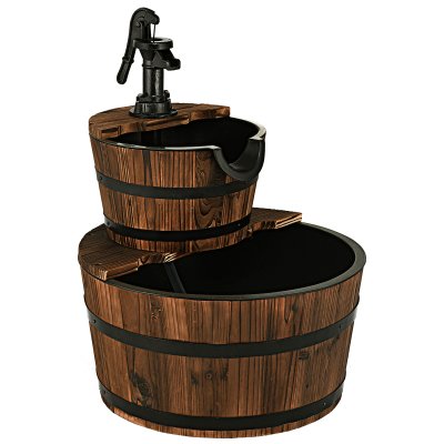 COSTWAY Fontaine D&eacute;corative en Cascade Ext&eacute;rieur en Bois  - 2 Etages - Capacit&eacute; 19 L - Style Rustique