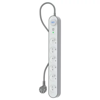FORCE  Power Multiprise 6 Voies Type E 1120J 1.5m avec Protection Parafoudre Blanc / Gris