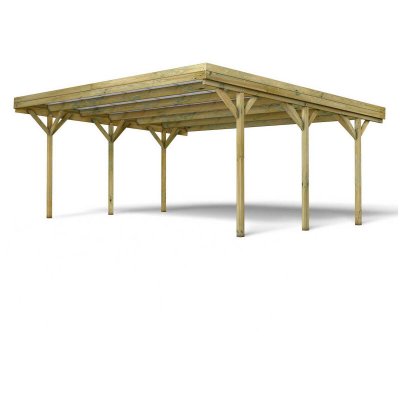 CERLAND Forest Style Carport Bois 2 Voitures Jean &ndash; 29,6 m&sup2;