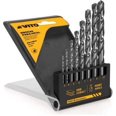 VITO PRO POWER Forets COBALT Coffret de 8 pi&egrave;ces Diam 3,4,5,6,7,8,9,10 mm VITOPOWER Acier Cobalt