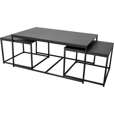 Fornord Set de 3 Tables Basses Gigognes M&eacute;tal Noir