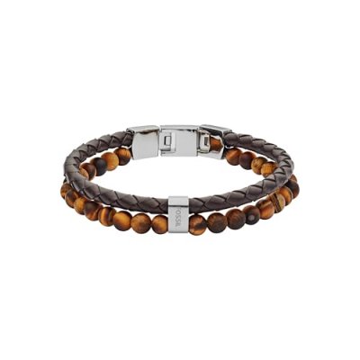 FOSSIL  Men Bracelet &OElig;il-De-Tigre En Cuir Marron - One size