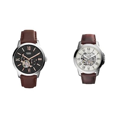 FOSSIL  Montre Townsman automatique en cuir Brun 