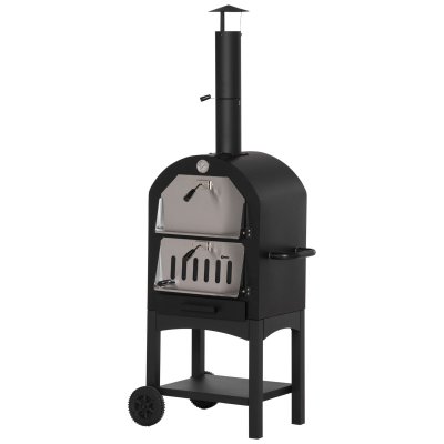 OUTSUNNY Four &agrave; pizza ext&eacute;rieur au charbon de bois acier au carbone noir gris