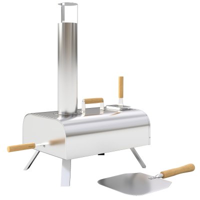 OUTSUNNY Four &agrave; pizza ext&eacute;rieur portable &agrave; bois pellet acier inoxydable argent&eacute;