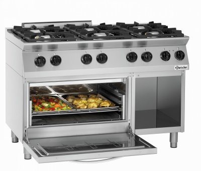 BARTSCHER Fourneau &agrave; gaz 6 br&ucirc;leurs 28,5 kW - four &eacute;lectrique 6 kW - 