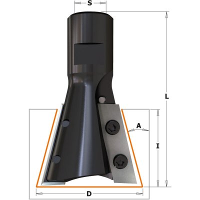 CMT Fraise hw 15&deg; pour joints &agrave; queue d'aronde z2 s=m12x1 d=39.5x31.5 dr 664.395.11